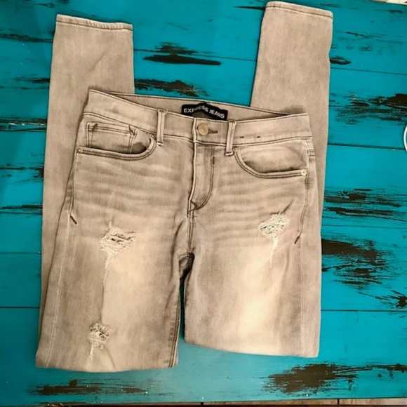 Express Distressed Gray Mid Rise Jean  Legging - Picture 3 of 4